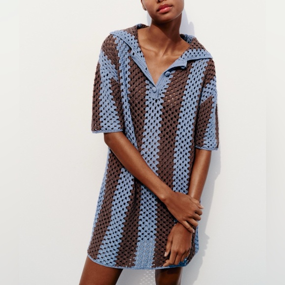Zara Dresses & Skirts - Zara crochet knit polo collared shirt dress